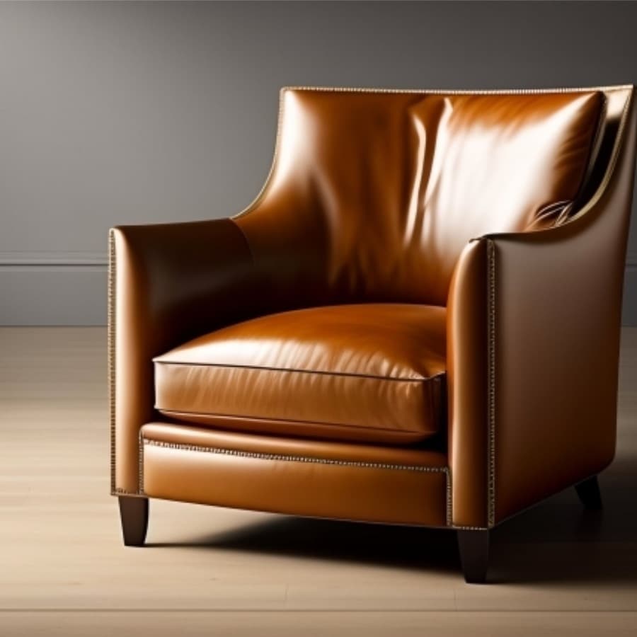 落ち着きのある重厚で高価な茶色の革のソファ